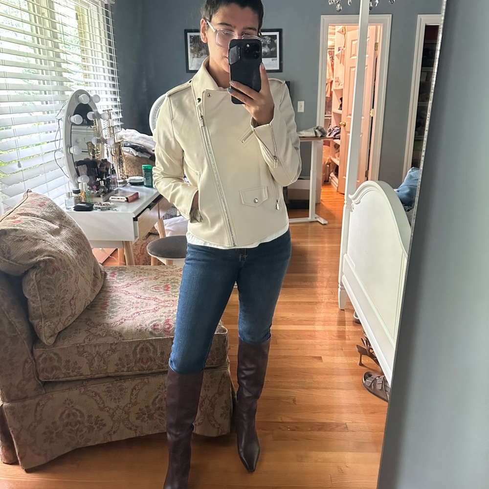 Cream Faux Leather Moto Jacket from Lulus